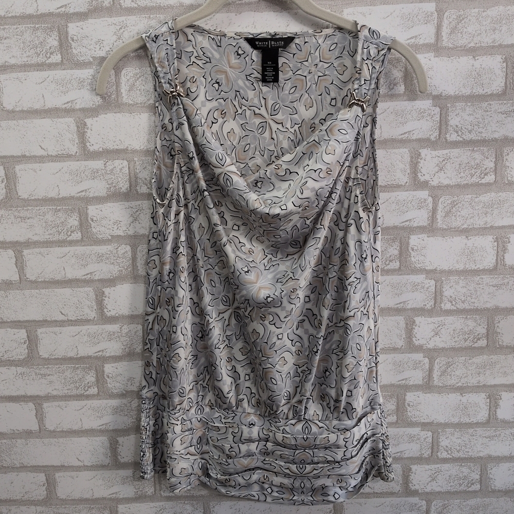White House Black Market Women's Top XS Sleeveless Gray White Scoop Neck Blouse